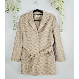 Le Suit Tan Beige Belted Blazer Jacket Pea Coat Size 16 Career Chic Old Money
